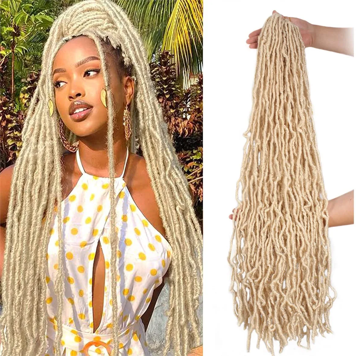 Nouveau Faux Locs Crochet Artificiel Tresse Cheveux Blonde Cheveux Synthétiques Doux Faux Serrures Bouclés Crochet Tresses Locs Tressage Dreadlocks Extensions De Cheveux