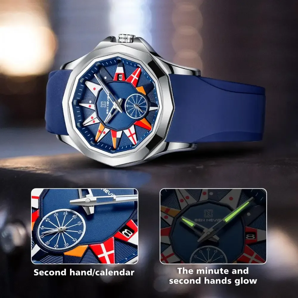 DHgate Nautical Flag Quartz Watch for Men Military Sport Soft Silicone Strap Waterproof Calendar Clock Relogio Watches