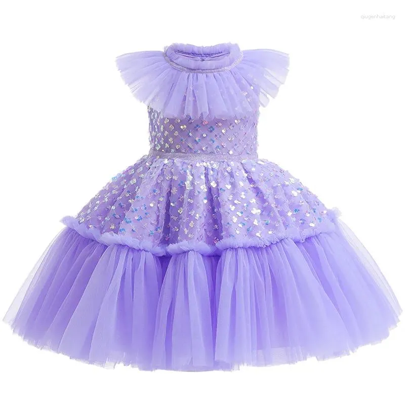 Vestidos de menina verão vestido de lantejoulas 2023 tule arco meninas adolescente princesa bonito doce cor tutu 3-10 anos rosa crianças