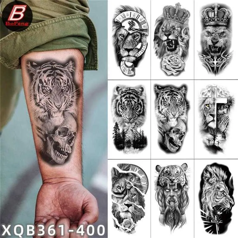 Temporäre Tattoos Temporäre Tätowierung Aufkleber Wald Löwe Tiger Bär Eule Tattoos Wasserdicht Frauen Leopard Wolf Krone Körperkunst Arm Gefälschte Tatoo Männer Z0403