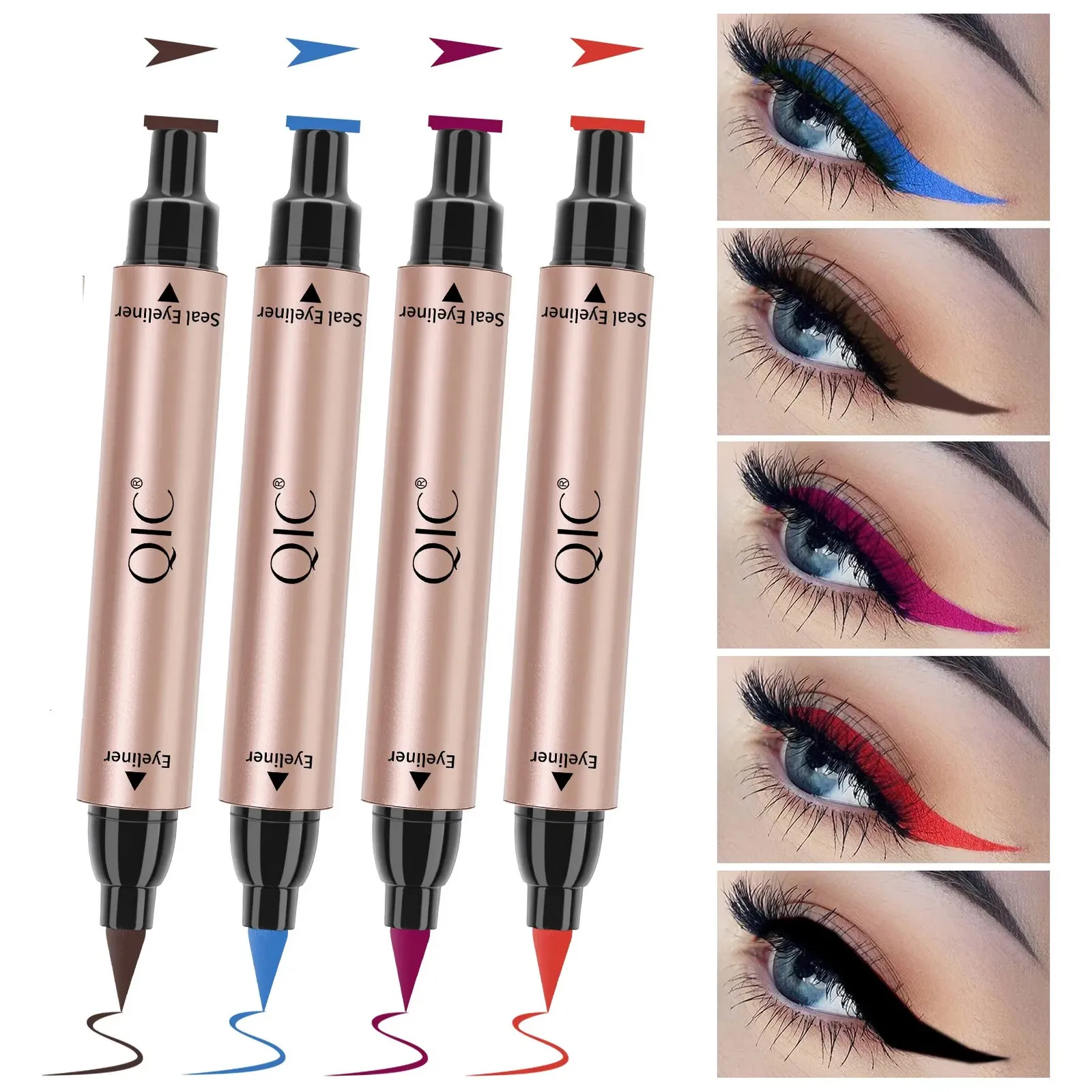 Combinación de delineador de sombra de ojos Delineador de ojos líquido negro Delineador de ojos profesional impermeable marrón azul púrpura con marcador de sello lápiz de gel maquillaje cosmético 231102