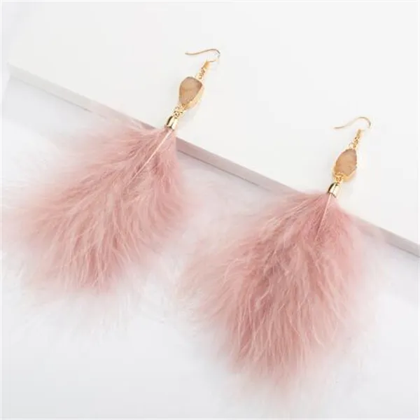 Boucles d'oreilles longues pampilles en cristal pour femmes, bijoux bohème en peluche, plumes véritables, bijoux de mariage GC2437