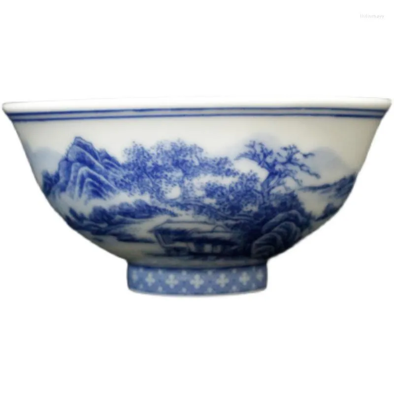 Tasses soucoupes Jingdezhen porcelaine peinte à la main bleu et blanc emmêlé branche Lotus paysage tasse à thé bol en céramique