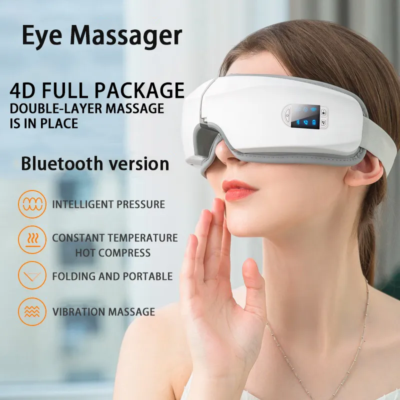 Oko Masager 4D Smart Air Bag Vibration Masager Eye Care Instrumen Ogrzewanie Bluetooth Muzyka łagodzi zmęczenie i cienie 230331