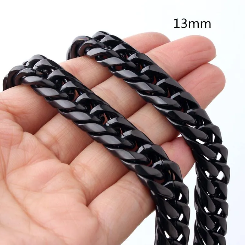 Kedjor Granny Chic Black Plated på 316L Rostfritt stål Curb Cuban Link Chain Necklace For Women Män Friends Jewelry Gift 13mm 7-40inchchain