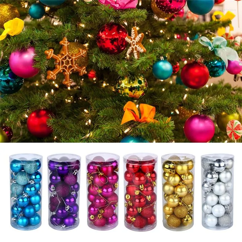 Adornos navideños Adornos para árboles Bolas de plástico de poliestireno de 3 cm para la fiesta en casa Decoración de Navidad 2023 Decoración Adornos con purpurina 24 Unids / lote