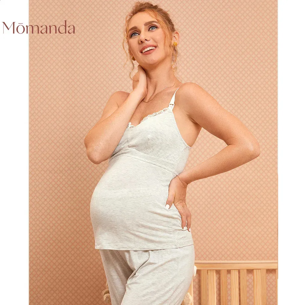 Sleep Lounge Momanda One Set Cami Maternity Pyjamas Nursing Women's ammande Sleepwear Duits Sling Nightwear Lactation Postpartum 231102