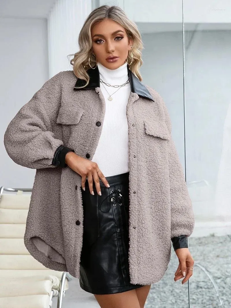 Women's Trench Coats Furry Lapel Cardigans Women Plush Singel Breasted Long Autumn Winter Warm Thick Outwears Solid Color Casual Commute