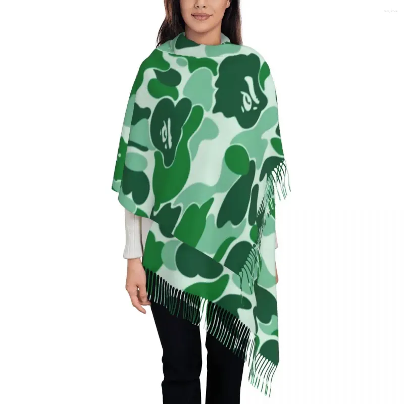 Foulards Vert Armée Camo Camouflage Gland Écharpe Femmes Conception Douce Modèle Châles Wraps Dames Hiver Automne