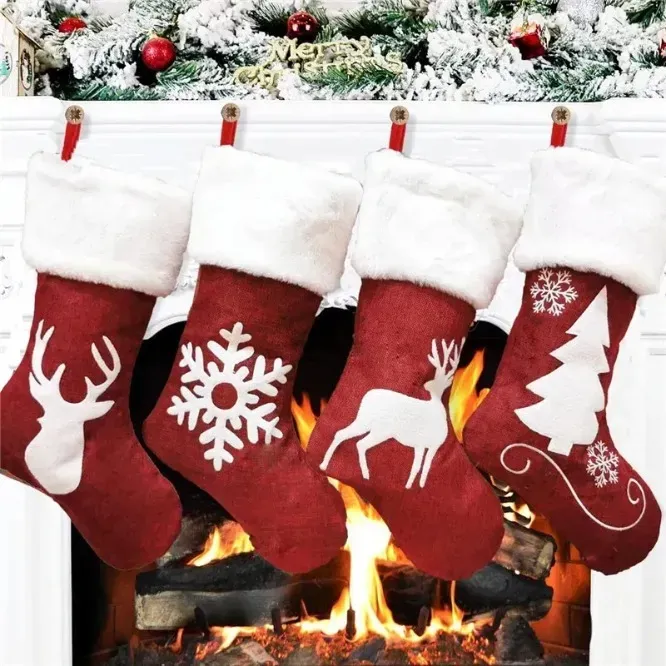 Chaussettes de noël suspendues de 46cm, bas rustiques personnalisés, décorations de flocon de neige de noël, fournitures de fête de famille et de vacances