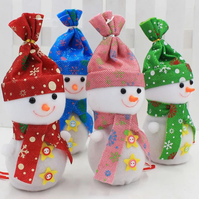 Christmas Decorations 1PC Cute High Quality Handmade Cartoons Decoration Snowman Pendant Gift Bags With Rope Apple Bag Fruit Candy 25x8