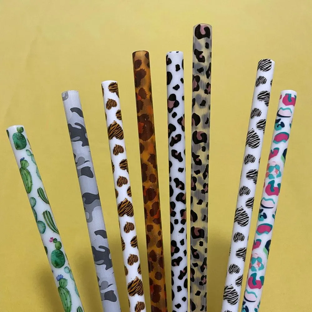 9inches Leopard PP Straws Wholesale Blanks 50st Pack Stright Straw för 20oz 30oz Tumblers Domil