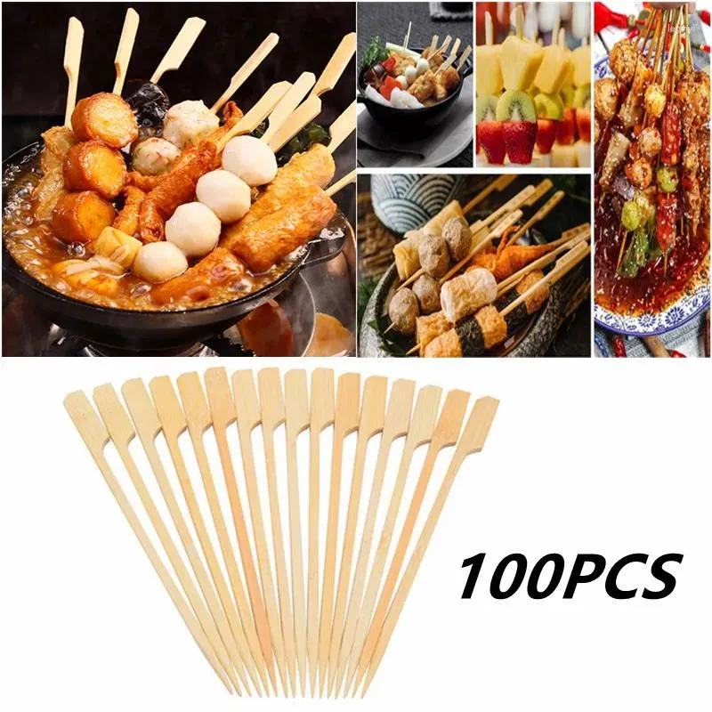 Tools 100PCS Bamboo Wood BBQ Skewers Disposable Long Sticks Barbecue Meatballs Kebabs For Kitchen Party Camping Parties