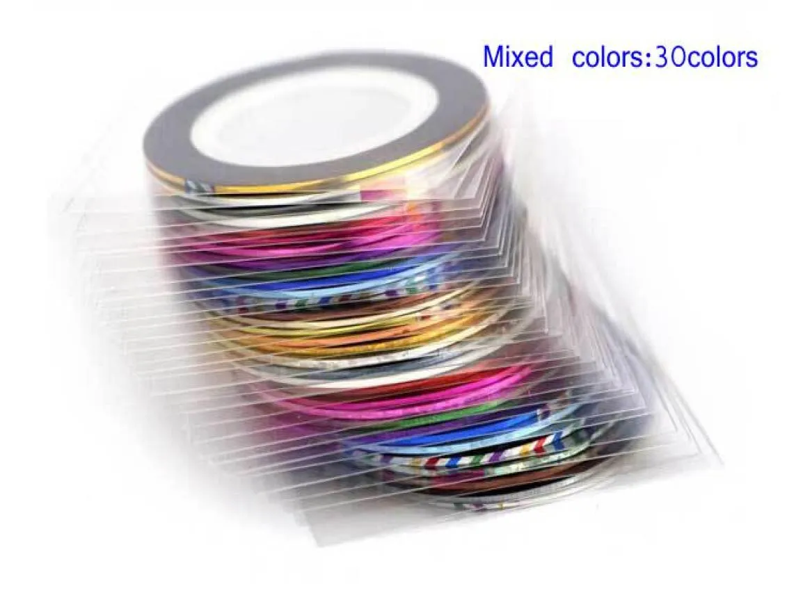 Whole 30Pcs 30 Multicolor Mixed Colors Rolls Striping Tape Line Nail Art Decoration Sticker DIY Nail Tips9906937