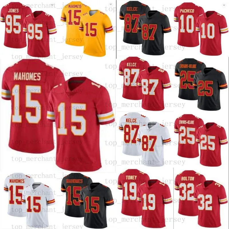 Travis Kelce 축구 유니폼 패트릭 마호머스 Isiah Pacheco Kadarius Toney Nick Bolton Chris Jones Clyde Edwards-Helaire Jerseys