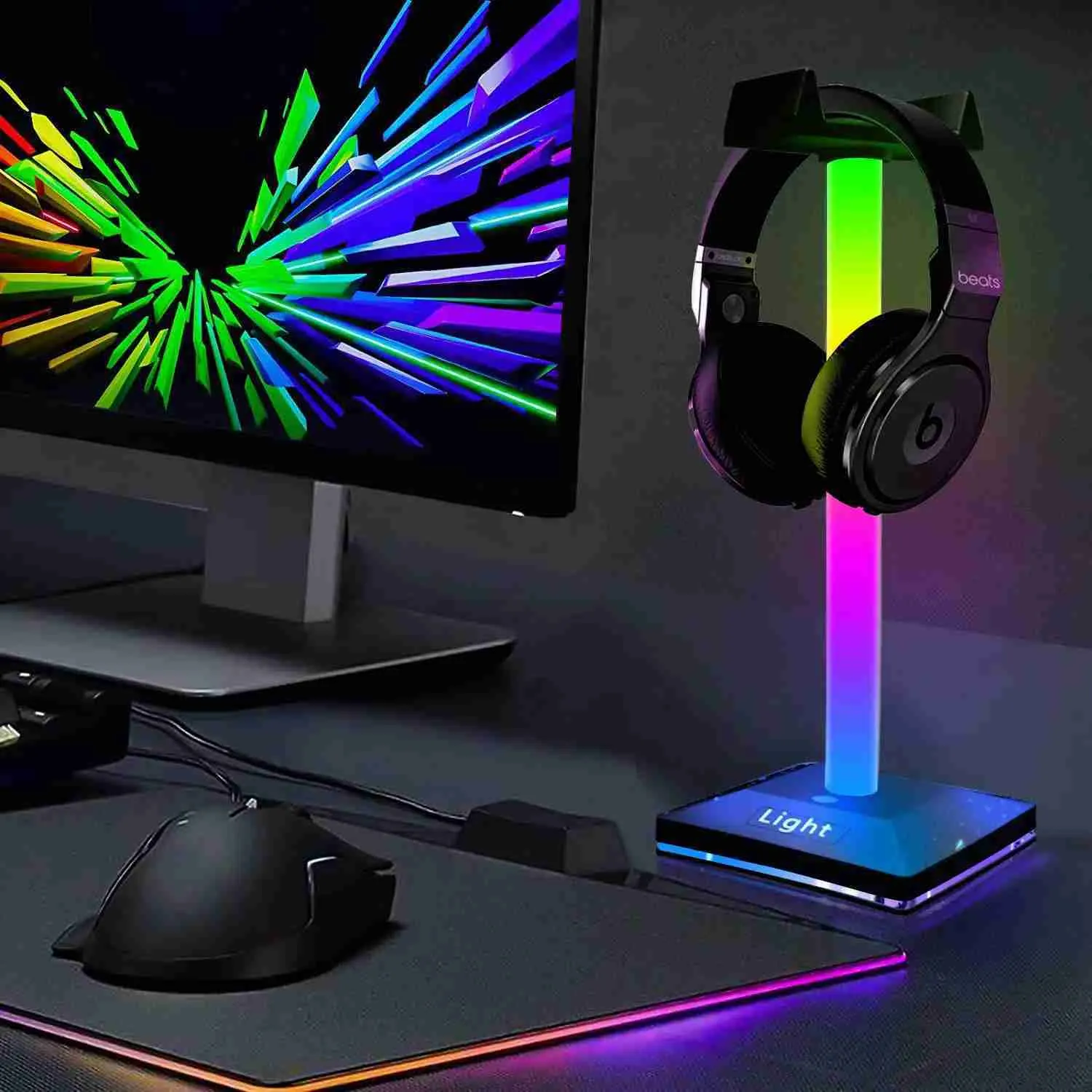 Lâmpadas de mesa inteligente rgb suporte de fone de ouvido toque luz de mesa fone de ouvido suporte de exibição jogos desktop luz ambiente lâmpadas mesa q231104