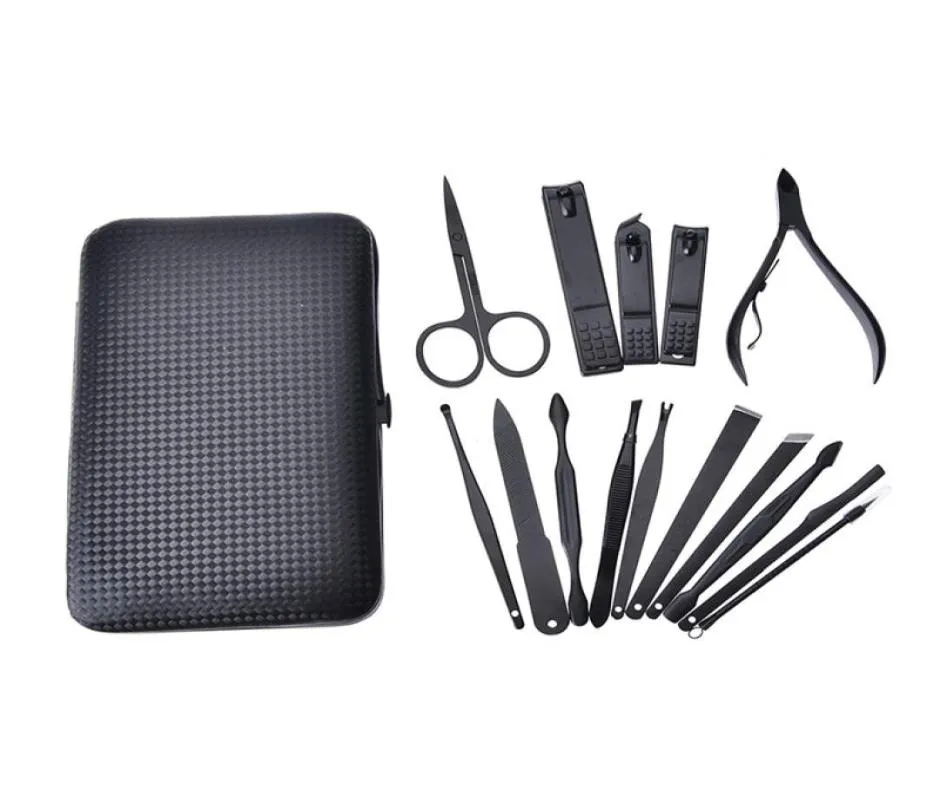 Edelstahl -Set mit Hülle Nagelschneiderschneider Trimmer Ohrpickel -Pflege -Kit Maniküre Pediküre Zehennagelwerkzeuge 15 PCSSET7925412