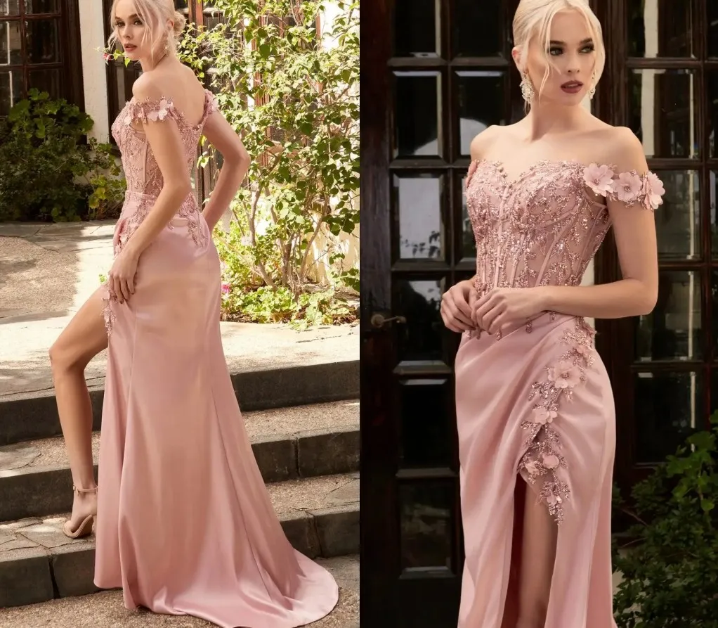 Sexy hors de l'épaule rose soirée robe formelle soie satin sirène dentelle broderie limon noël fête d'anniversaire robe robes de bal 2024 robes De Fieast