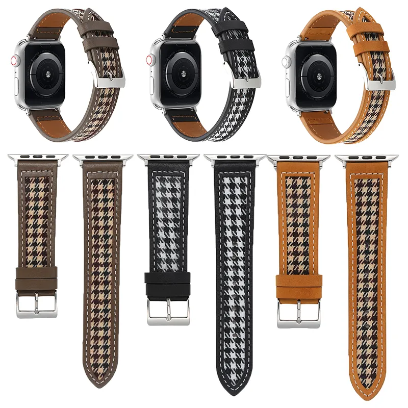 Designer PU Leather Watch Band Smart Straps para Apple Watch Band Ultra 38mm 44mm 45mm Moda iwatch Band Series 8 9 4 5 6 7 Pulseira Pulseira