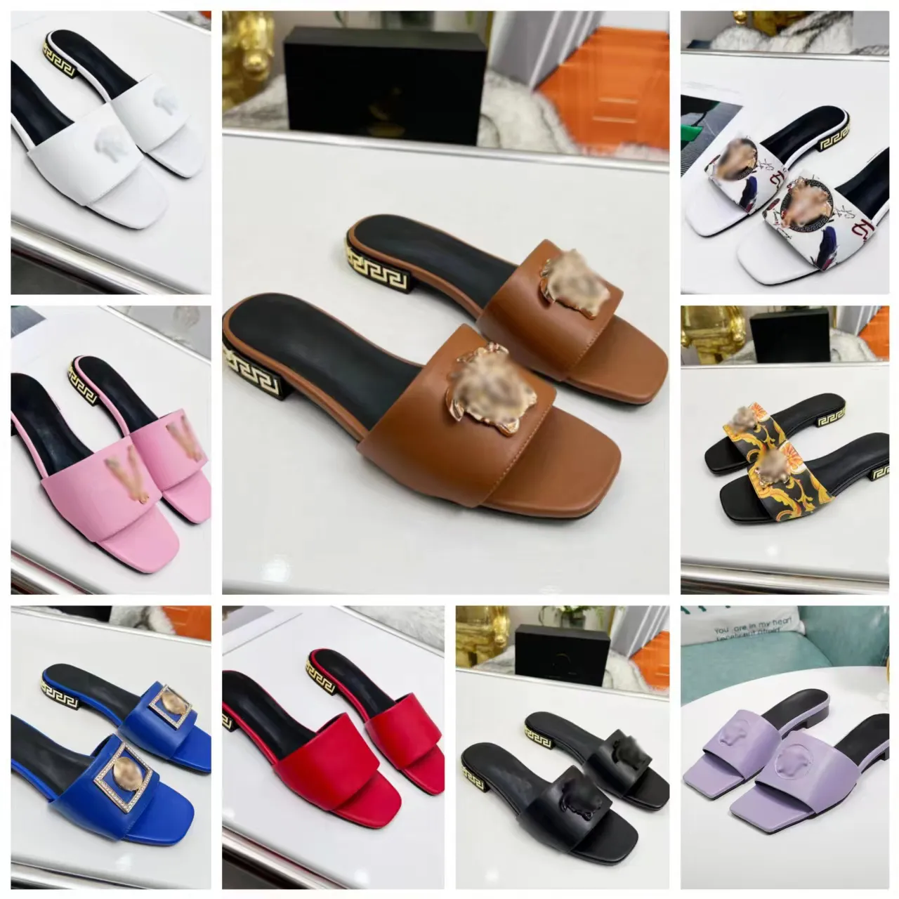 Paris Women's Luxury Designer Sandals and Slippers Fashion Summer Girls Beach Women's Flat Heels Sexy Genuine Leather Slippers 35-44