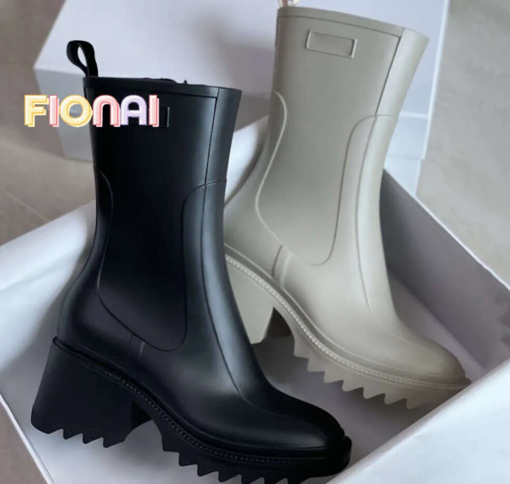 choles Rain Boot Women Betty Boots Thick Bottom Non-Slip Booties PVC Rubber Beeled Tall Knee-high Platform Black Waterproof Welly Shoes Outdoor Rainshoes