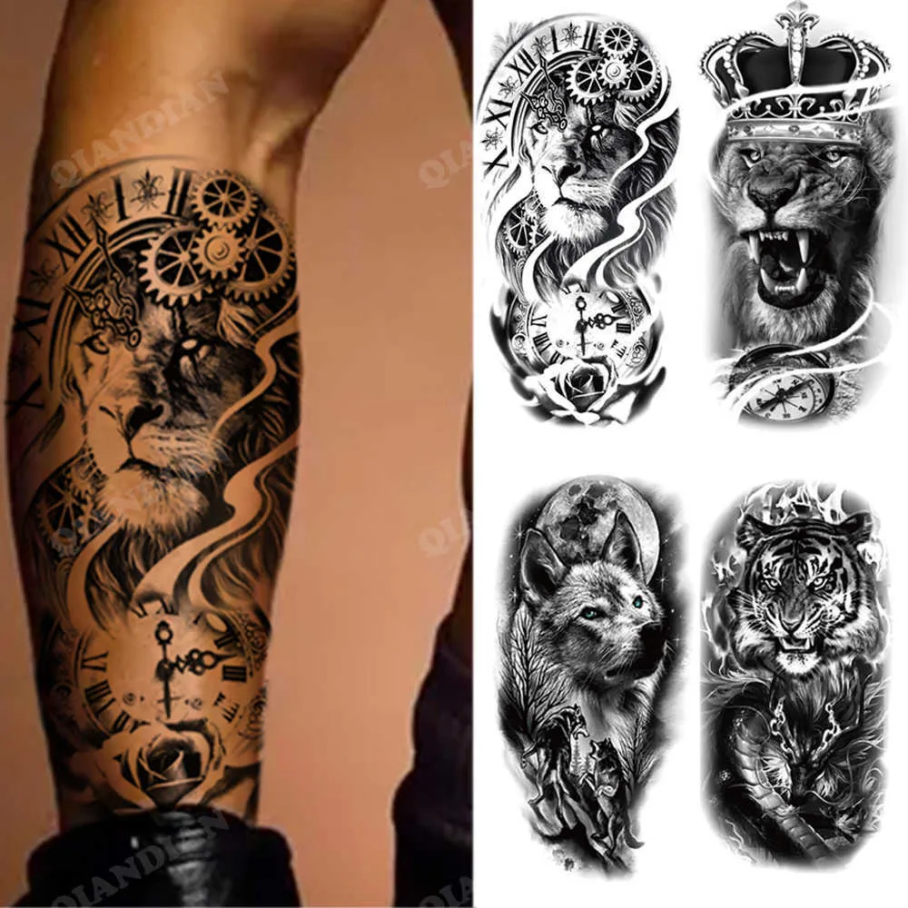 Временные татуировки 2022 Новая водонепроницаемая временная татуировка наклейка Lion King Tiger Wolf Форест