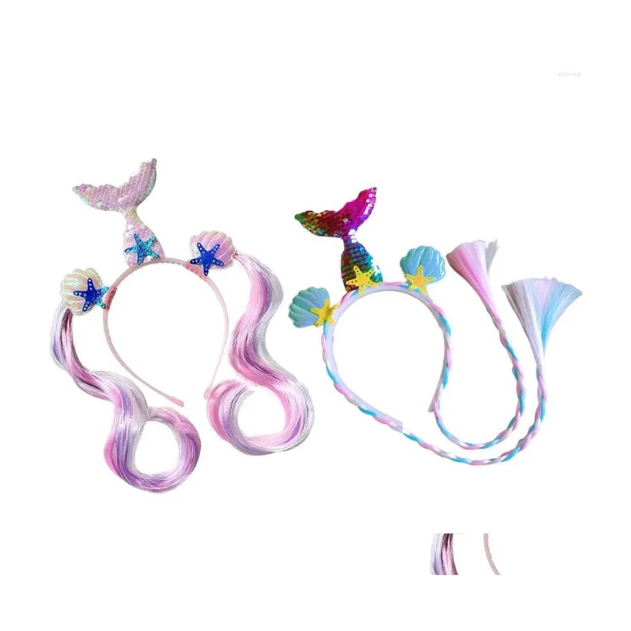 Arts And Crafts Bandanas Mermaid Hair Headbands Kids Accessoriesrainbow Hairbands Headdress Tail Party Shell Headpieces Pearl Headba Dhv2K