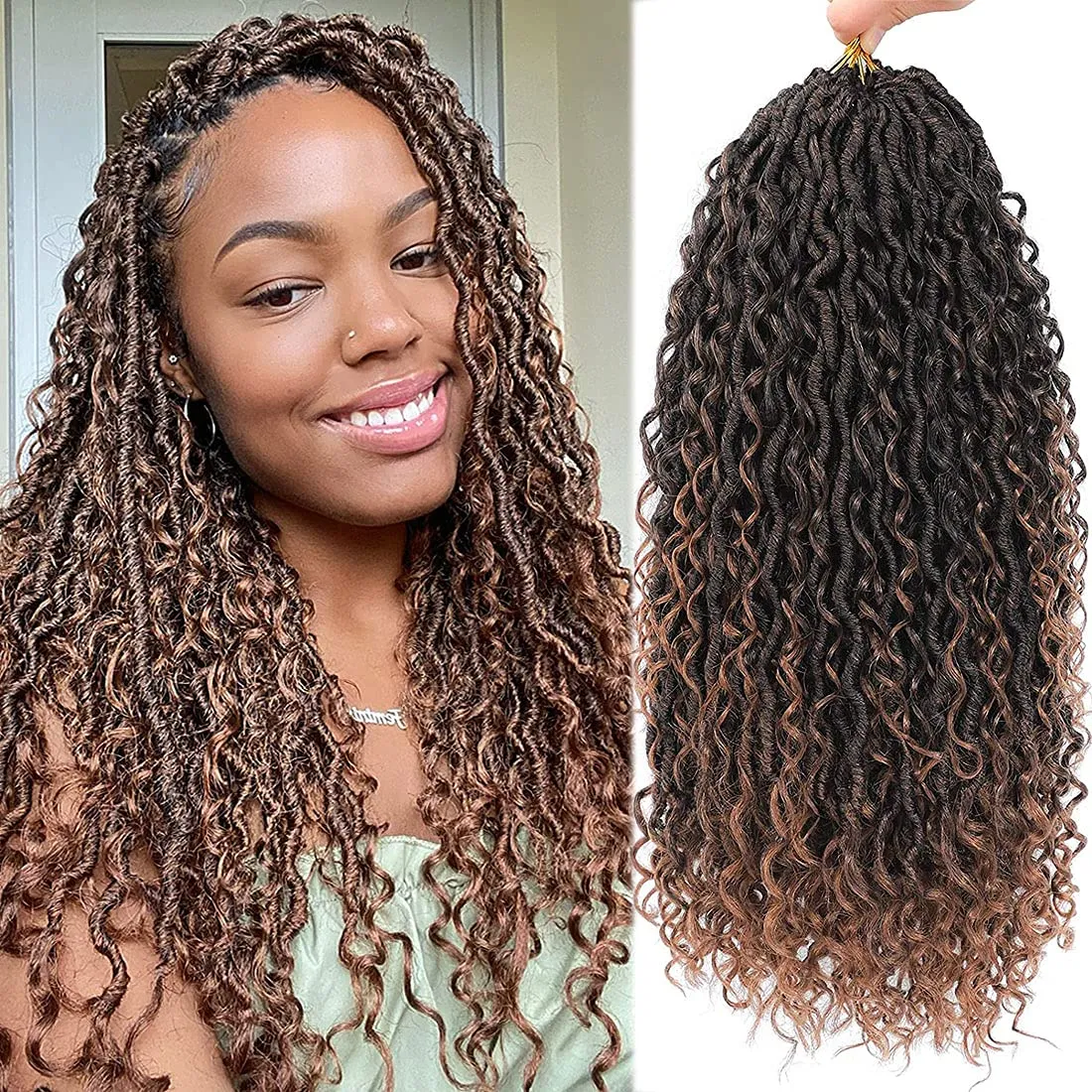 18 pouces Boho rivière déesse Locs Crochet cheveux Kanekalon fibre ondulée bouclée Faux Locs Crochet Extension de cheveux