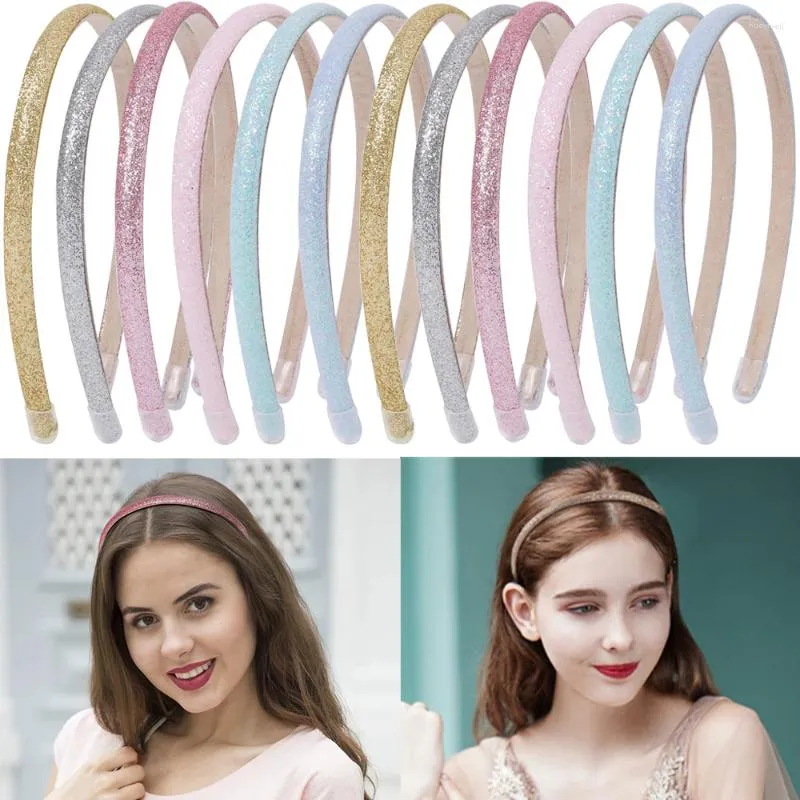 Hårtillbehör 12st mode flickor glänsande glitter 0,8 cm band söta hoops fest hårband härliga barn gåvor candygirl