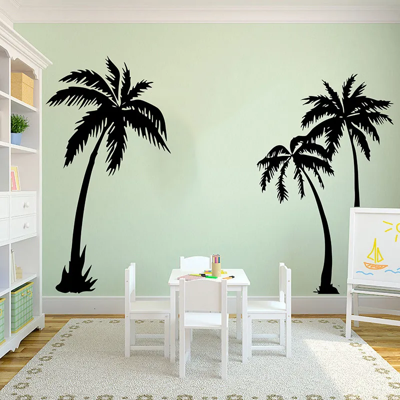 Set Of 3 Palm Tree Summer Beach Wall Sticker Living Room Playroom Palm Tree Summer Plant Wall Decal Bedroom Vinyl Decor (3)