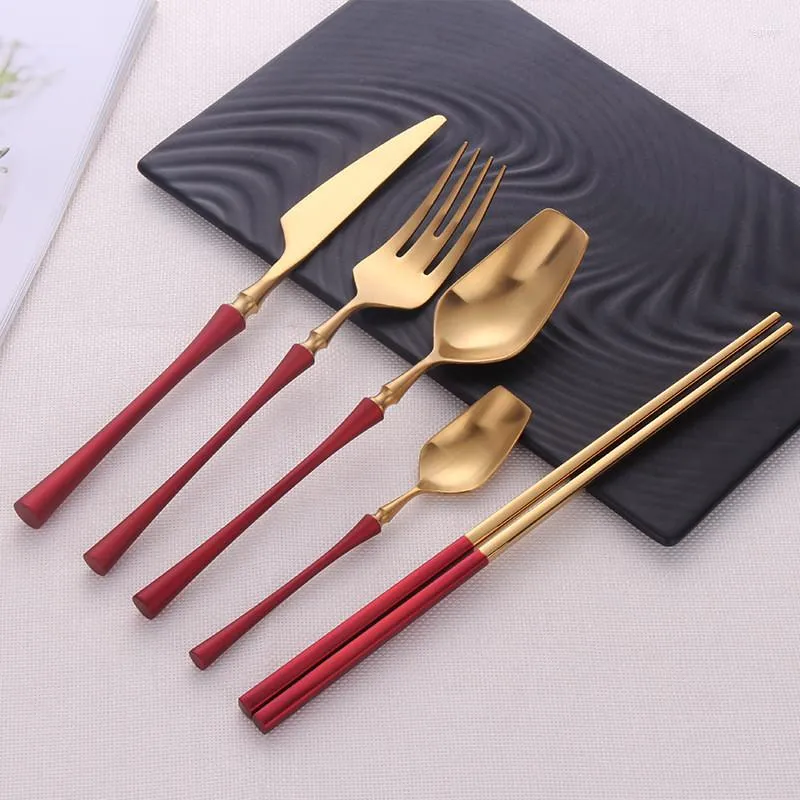 Dinnerware Sets High Grade Luxury Red Gold Stainless Steel Flatware Set Western Cutlery Knife Fork Spoon Tableware Wedding