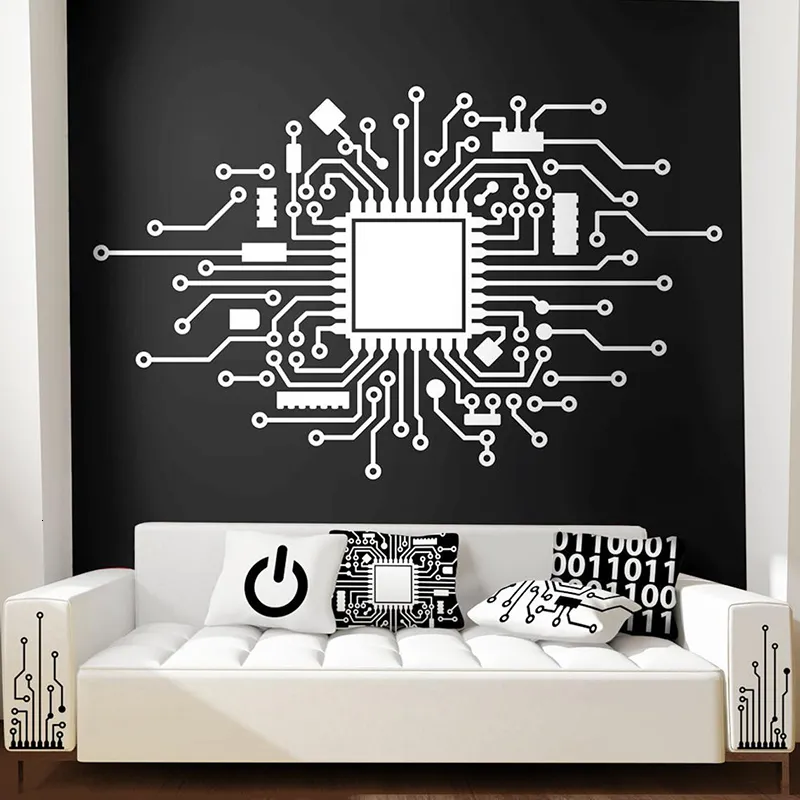 Circuit Board Technology Computer Wall Sticker Cpu IT Digital Music Producer Hacker Gamer Wall Decal Bedroom Vinyl Decor (2)