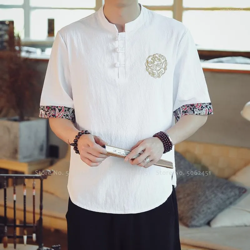 Vêtements ethniques 5 couleurs été Style chinois Hanfu hommes à manches courtes coton T-shirt Tai Chi T-shirt hauts Zen Art Qipao chemise décontracté