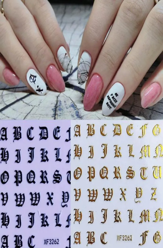 Nuovo adesivo per unghie bianco nero oro 3D autoadesivo adesivo per lettere con fascino fai da te per unghie decalcomanie manicure nail art decalcomania2988444