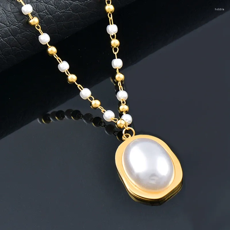 Chaînes KIOOZOL Acier inoxydable Perle Pendentif Perle Chaîne Collier Pour Femmes Mode Bijoux Cadeau 324 KO2