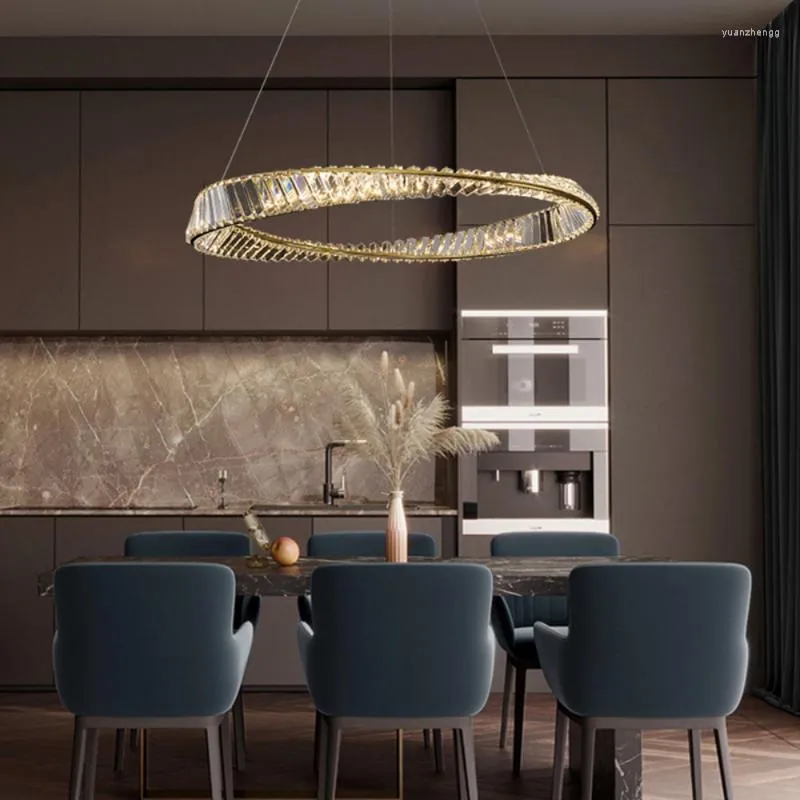 Candeliers liderados Lâmpada pendente Nordic Modern Crystal para sala de jantar Living Kitchen Bedroom Teto Gold Remote Lights
