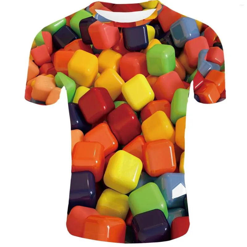 Camisetas para hombre, camiseta deportiva informal con estampado 3D de caramelos divertidos, camiseta de verano para exteriores con cuello redondo, camisetas microelásticas de secado rápido