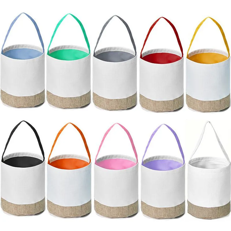 Regalo per feste Sublimazione Vuoto Pasqua Cesto Borse Cotone Lino Regalo per il trasporto Uova Caccia Caramelle Sacchetto di immagazzinaggio di Halloween Borsa fai da te Giocattoli Secchio 10 colori