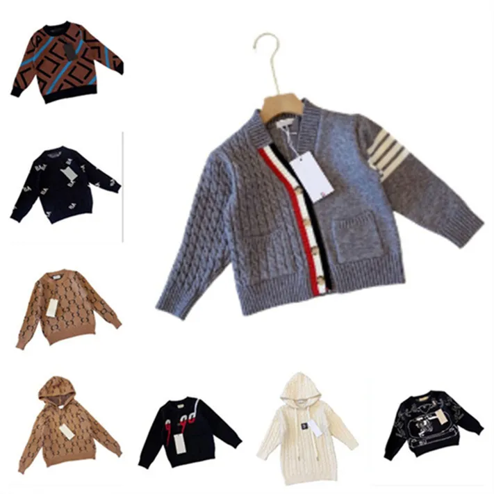 Primavera e outono novas crianças clássicas de manga comprida cardigan suéter casual malhas homens e mulheres crianças tamanho de comércio exterior 90-150cm D7