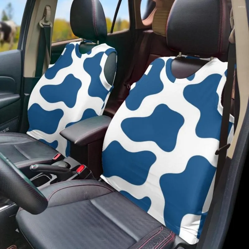 Car Seat Covers Vest Cover Blue Cow Pattern Easy To Install Auto Interior 2 Pack Slip-Resistant For Women