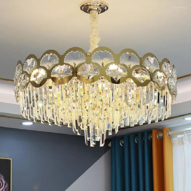 Lustres de lustre de lustre de brilho de luxo cristal nórdico sala simples sala de estar decorativa lampe ouro aço inoxidável iluminação