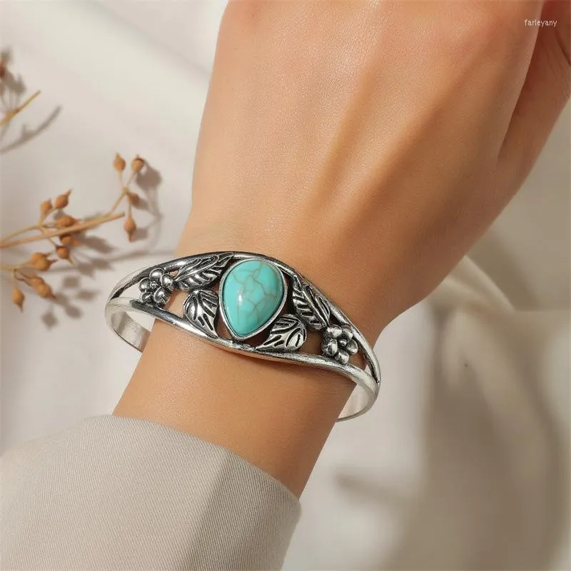 Bangle antieke zilveren kleurblad roodblauw natuursteenarmband voor vrouwen eenvoudige open bohemian luxe vrouw sieraden