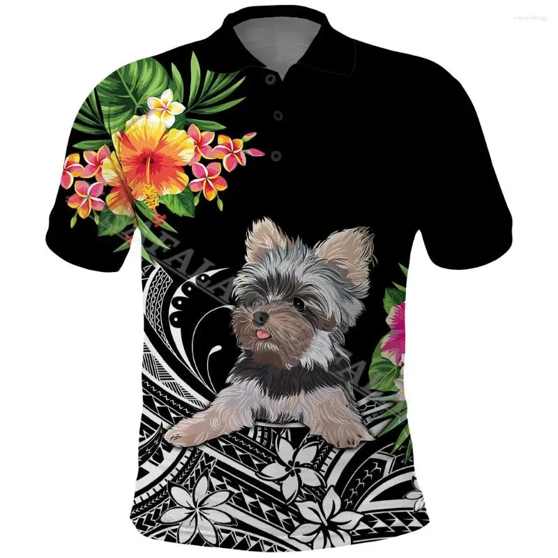 Herenpolo's Terrier Bloemen Polynesische Tribal Tattoo 3D Print Heren Poloshirt Kwaliteit Ademend Glad Korte mouw Casual T-shirt Sport