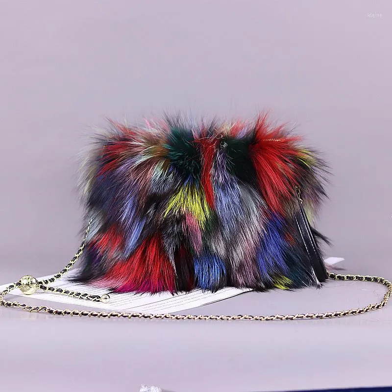 Evening Bags Fashion Fur Bag Autumn And Winter Real Fluffy Messenger For Female Luxury Handbag Warm Plush