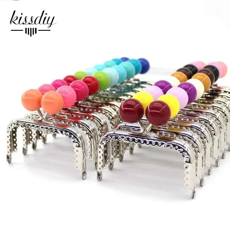 Accessori per parti di borse KISSDIY 10PCS 8.5cm Big Candy Bead Cornice per borsa in metallo Quadrato Argento lucido Portamonete in pizzo Cornice Kiss Clasp Accessoryo 230403