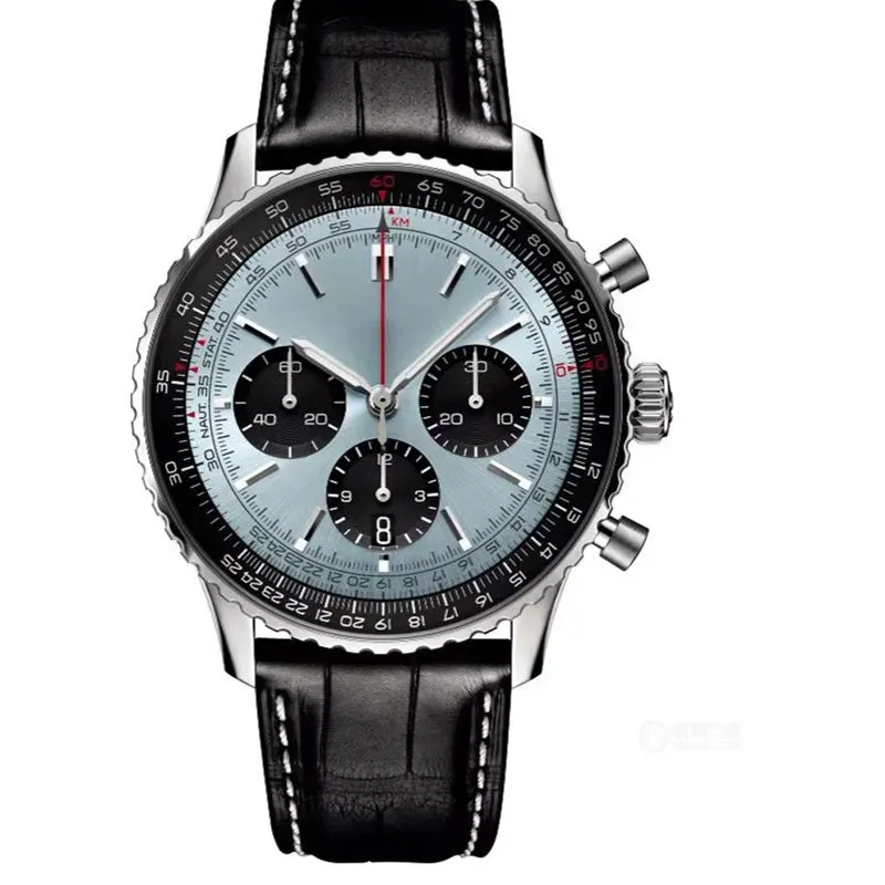 Mens luxury quartz watch 50mm leather strap blue black  display picture 3