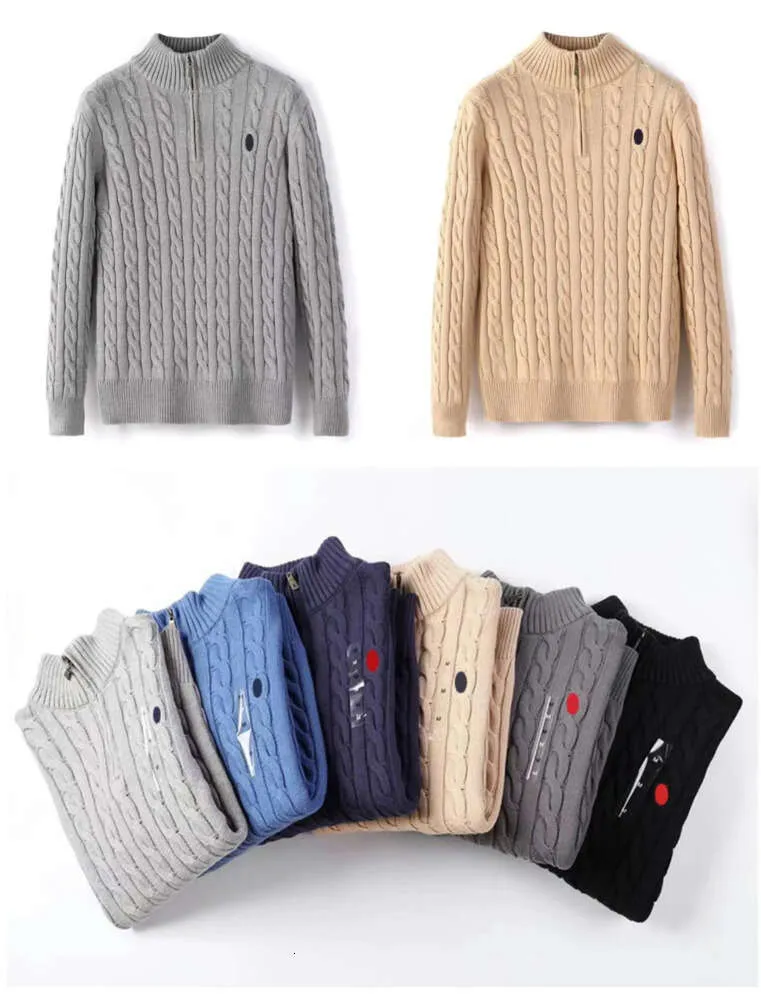 Mens Designer Polo Sweater Fleece S Shirts Thick Half Zipper High Neck Warm Pullover Slim Knit Knitting Jumpers Small Horse Brand YT1005