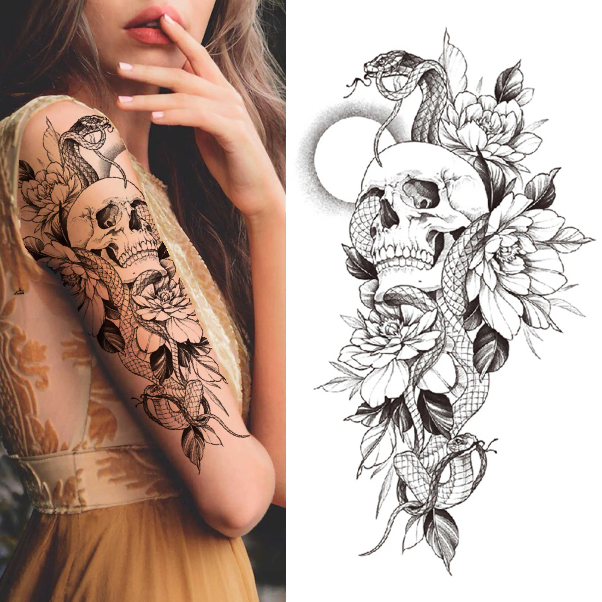 Skull Sleeve Semi-Permanent Tattoo