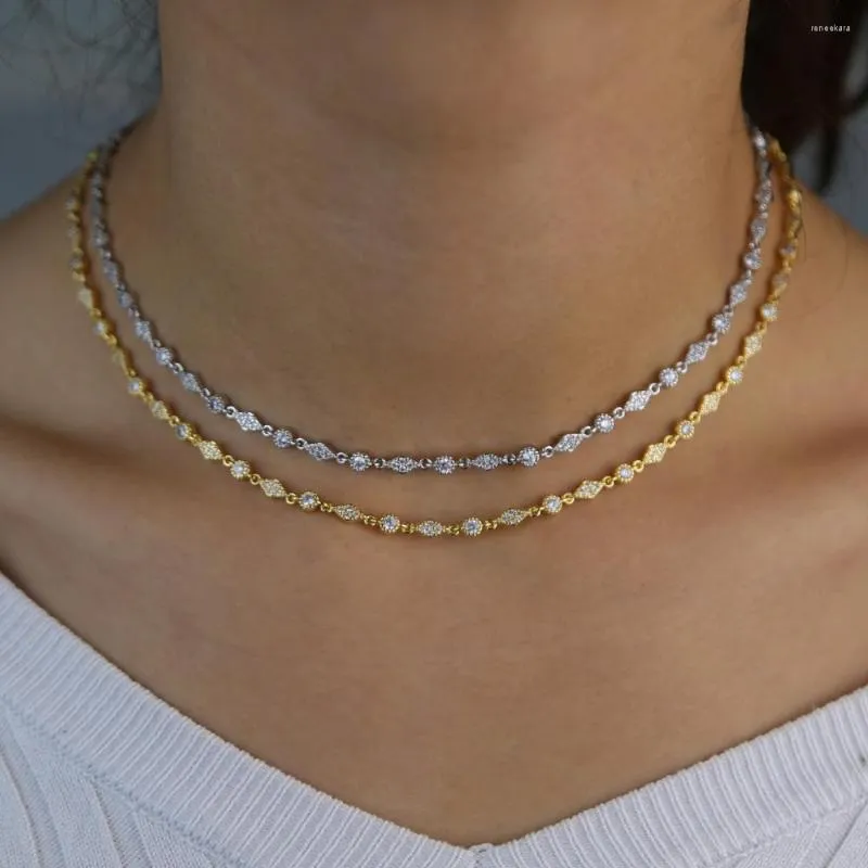 سلاسل 2023 حساسة ollarbone CZ قلادة فضية اللون مشاركة الزفاف هدية التنس سلسلة chocker المجوهرات chocker