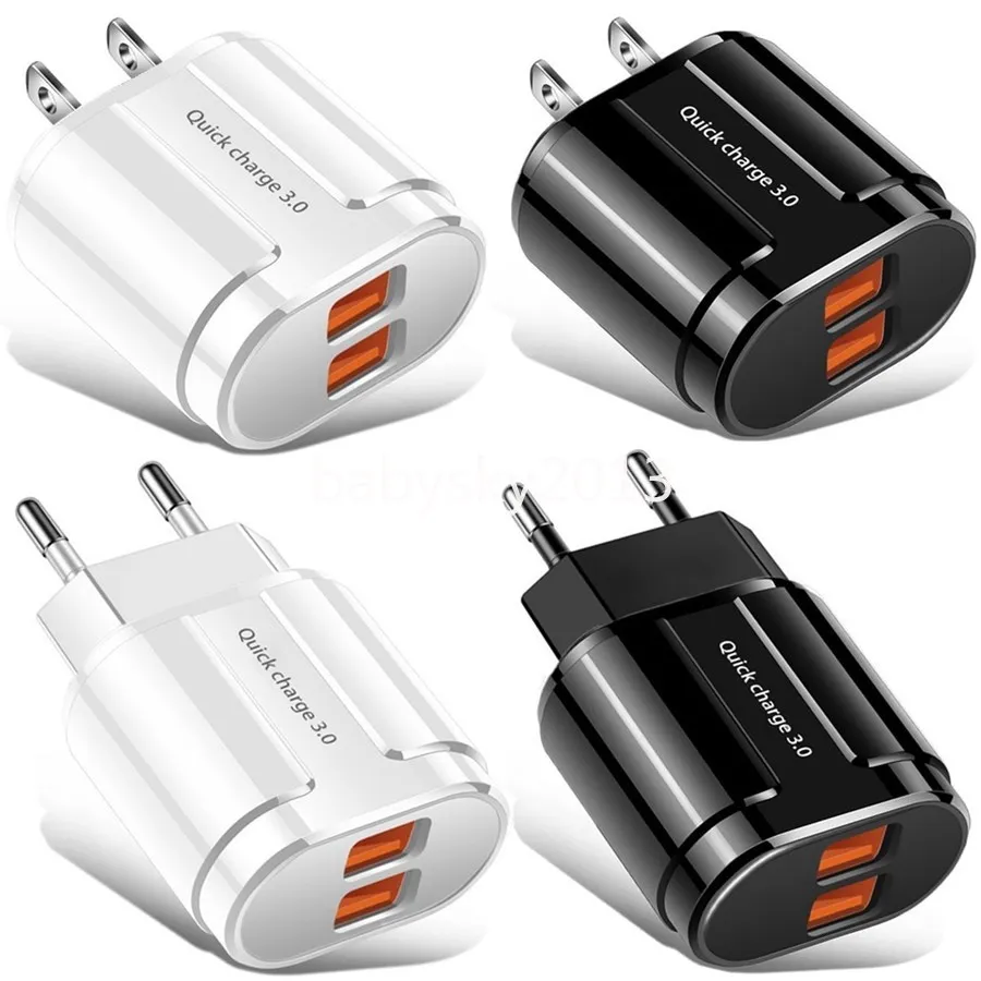 Dual Ports 5V 3.1A EU US Wall Charger plug 1USB QC3.0 power Chargers Adapter For Samsung s8 s9 s10 IPhone 12 13 14 15 B1